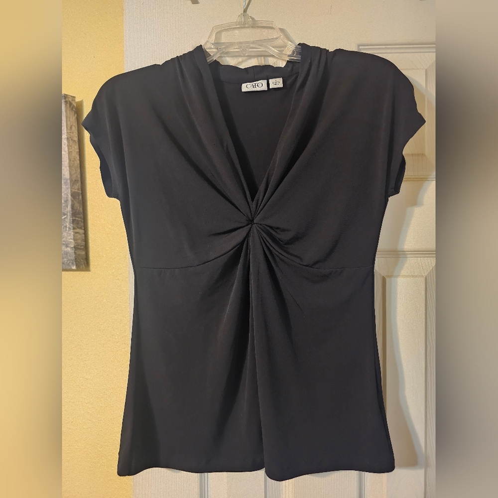Cato Black Twist-Front Cap Sleeve Top